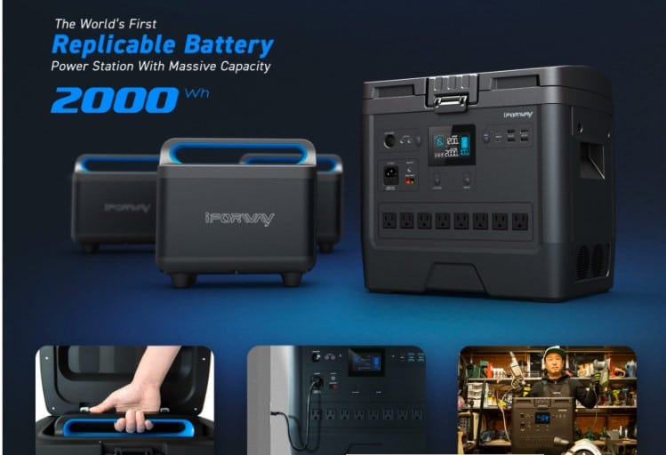 Iforway 2000Wh HS2000W Replicable Battery Portable Power Battery With AC DC USB Fast Charging Host - Image 12